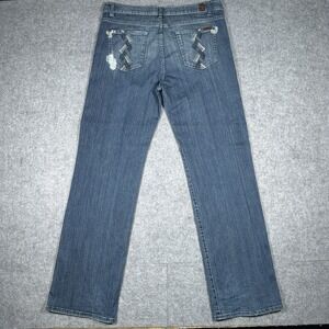 7 For All Mankind Bootcut Jeans Womens 34(36x33) Blue Washed Embroidered USA